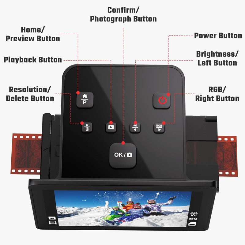DigitConvert Digital Film & Slide Scanner with 5 Inch LCD Screen, Converts Color & B&W 135/110/126 KPK Negatives & Slides and Super 8 Slides into 22MP JPEG Photos - Image 4